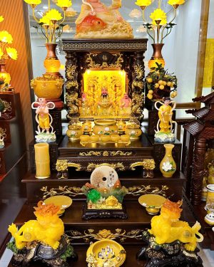 bàn thờ thần tài 3 tầng cột rồng