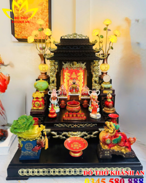 Bàn Thờ Thần Tài Gỗ Gụ Mệnh Hỏa Mái Chùa Rồng Nổi Dát Vàng Cao Cấp