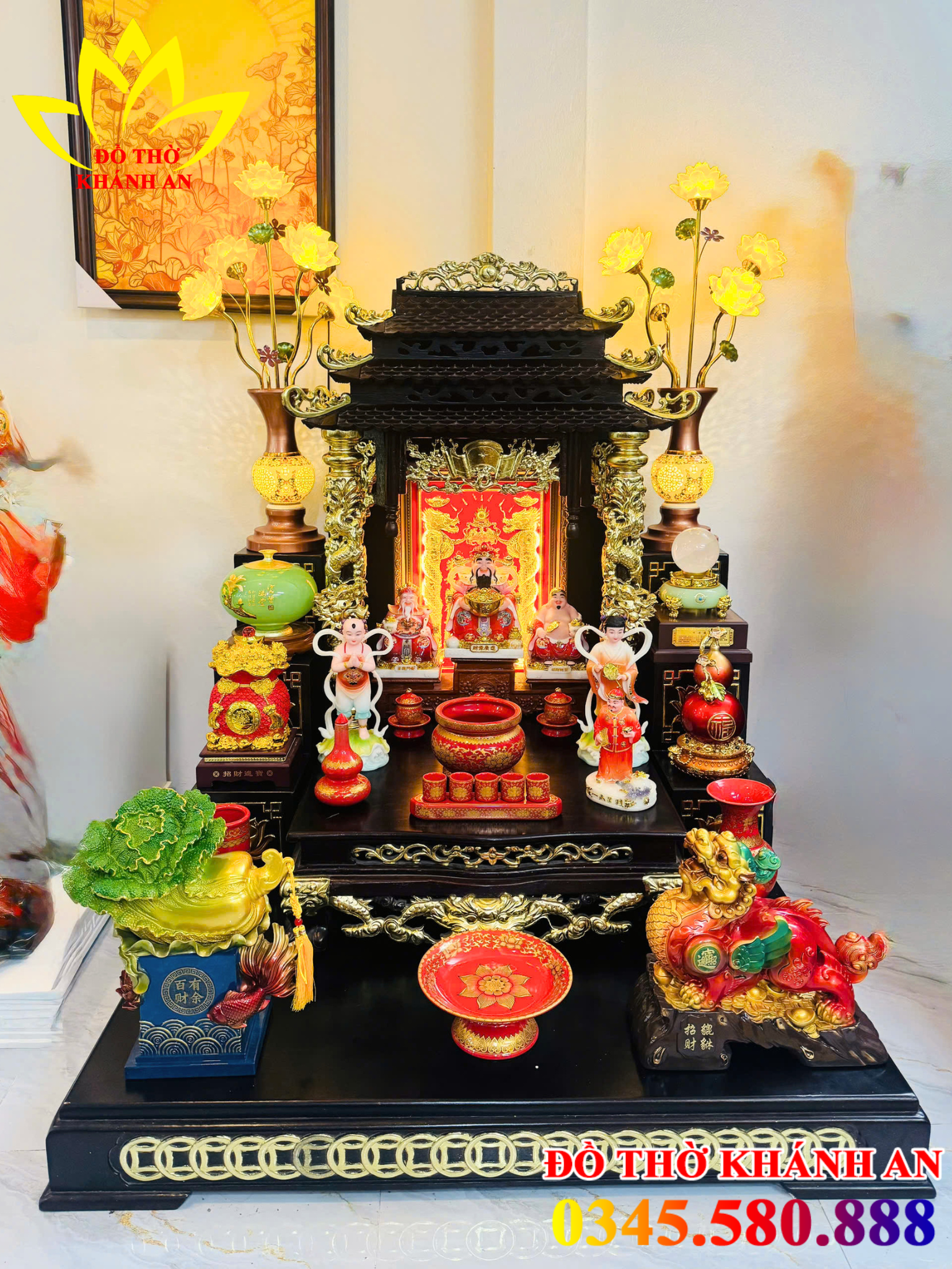 Bàn Thờ Thần Tài Gỗ Gụ Mệnh Hỏa Mái Chùa Rồng Nổi Dát Vàng Bàn Thờ Thần Tài Gỗ Gụ Mệnh Hỏa Mái Chùa Rồng Nổi Dát Vàng Cao Cấp