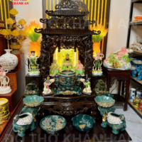 Bộ Bàn Thờ Thần Tài Mệnh Mộc Gỗ Sồi Nga Mái Chùa