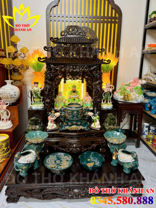 Bộ Bàn Thờ Thần Tài Mệnh Mộc Gỗ Sồi Nga Mái Chùa