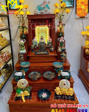 Bàn Thờ Thần Tài Gỗ Hương Đá Cao Cấp 3 Tầng – Đồ Thờ Ngọc Lục Bảo Vẽ Vàng