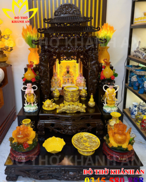 Bàn Thờ Thần Tài Mái Chùa Gỗ Sồi Nga Cho Mệnh Thổ Kim