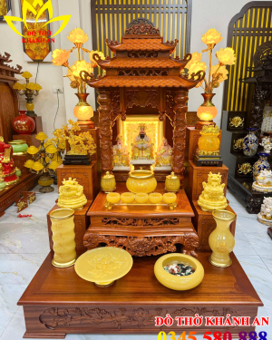 Bộ Bàn Thờ Thần Tài Mệnh Thổ Gỗ Hương Đá