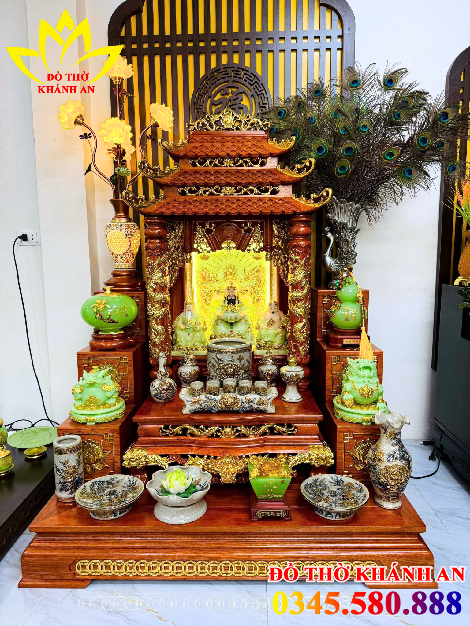 Bàn Thờ Thần Tài Gỗ Hương Đá Mệnh Mộc Sang Trọng Bàn Thờ Thần Tài Gỗ Hương Đá Mệnh Mộc Mái Chùa Dát Vàng