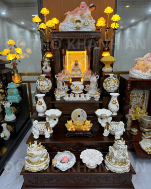 Bàn Thờ Thần Tài 3 Tầng Mệnh Kim Thủy Gỗ Sồi Nga
