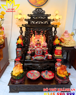 Bộ Bàn Thờ Thần Tài Mệnh Thổ Gỗ Sồi Nga & Dổi Nam Phi Cao Cấp