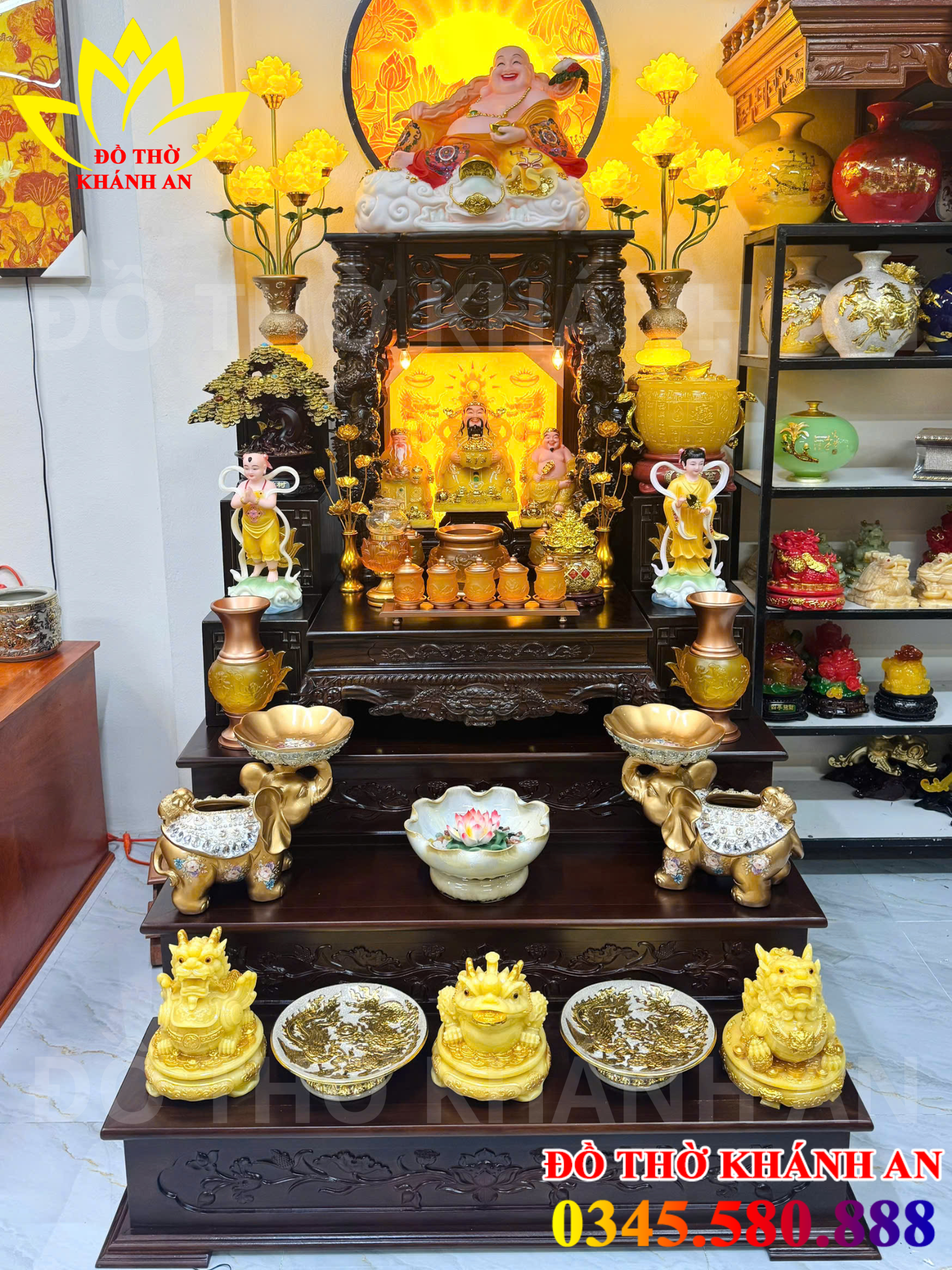 Bàn Thờ Thần Tài Gỗ Dổi Cao Cấp Mệnh Thổ Kim Bàn thờ thần tài gỗ dổi mệnh Thổ Kim