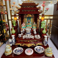 Bàn Thờ Mái Chùa Dát Vàng Gỗ Hương Đá Cao Cấp