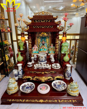 Bàn Thờ Mái Chùa Dát Vàng Gỗ Hương Đá Cao Cấp