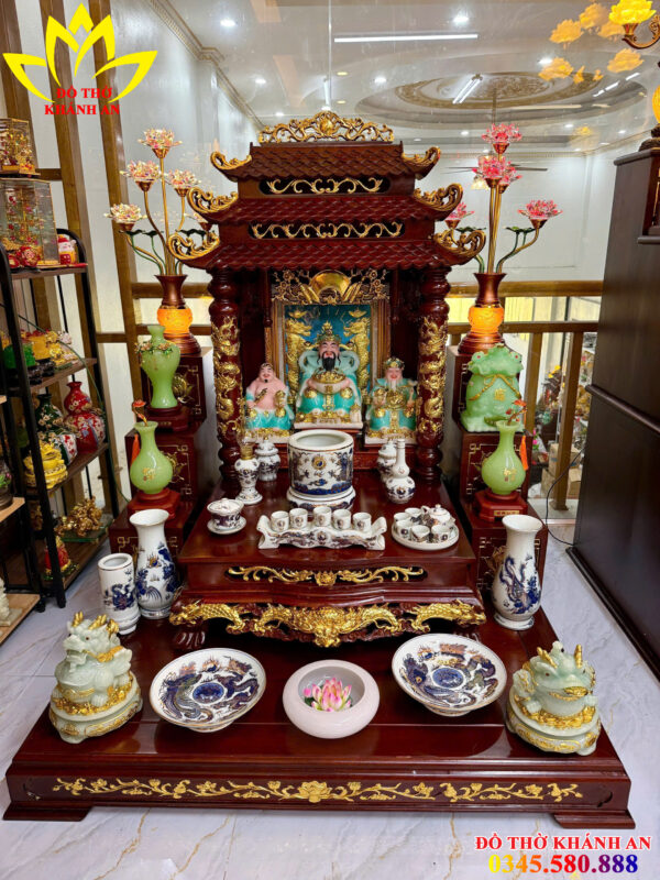Bàn Thờ Mái Chùa Dát Vàng Gỗ Hương Đá Cao Cấp