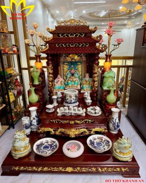 Bàn Thờ Mái Chùa Dát Vàng Gỗ Hương Đá Cao Cấp
