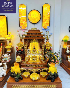 Bộ Bàn Thờ Mái Chùa Dát Vàng Cao Cấp | Gỗ Hương Đá