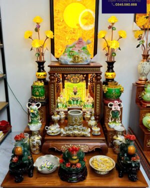 Bàn Thờ Thần Tài Gỗ Hương Đá Mệnh Mộc & Hỏa – Tone Xanh Lá, Chuẩn Phong Thủy