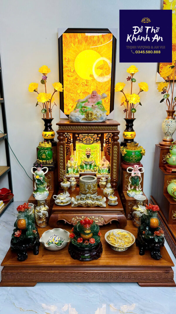 Bàn Thờ Thần Tài Gỗ Hương Đá Mệnh Mộc & Hỏa – Tone Xanh Lá, Chuẩn Phong Thủy