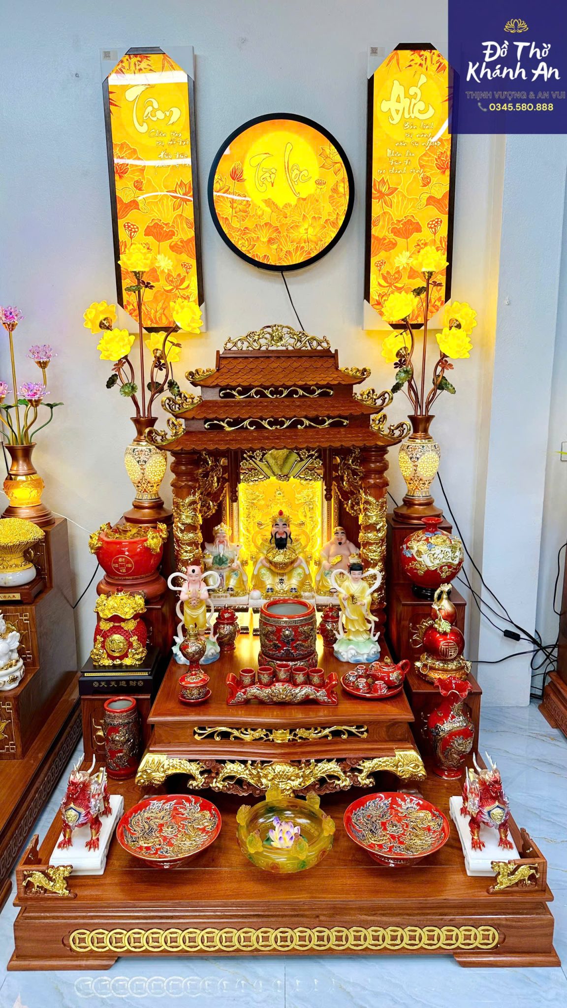 Combo Bàn Thờ Thần Tài Mệnh Hỏa Thổ Dát Vàng Cao Cấp combo bàn thờ Thần Tài mệnh Hỏa Thổ