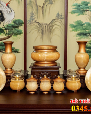 Trọn Bộ Đồ Thờ Ngọc Viền Đồng