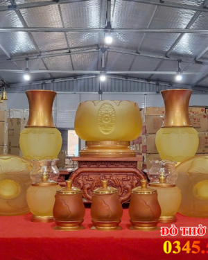 BỘ ĐỒ THỜ LƯU LY LÁ SEN CAO CẤP