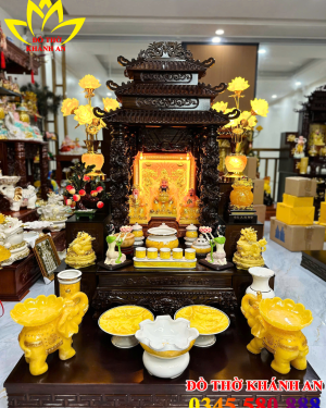 Bộ Bàn Thờ Thần Tài Mệnh Thổ Mái Chùa Gỗ Dổi Cao Cấp