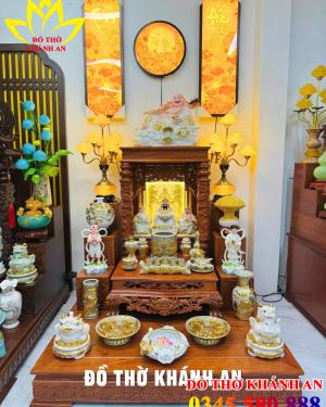 Bàn Thờ Thần Tài Mệnh Kim Gỗ Hương Đá Cao Cấp – Bộ Đầy Đủ Dát Vàng Giá 45 Triệu