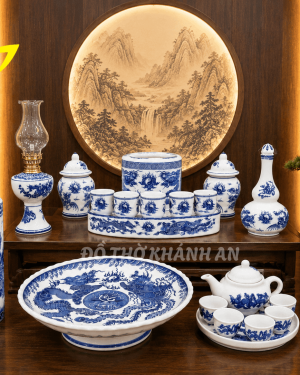 bộ đồ thờ men lam Bát Tràng