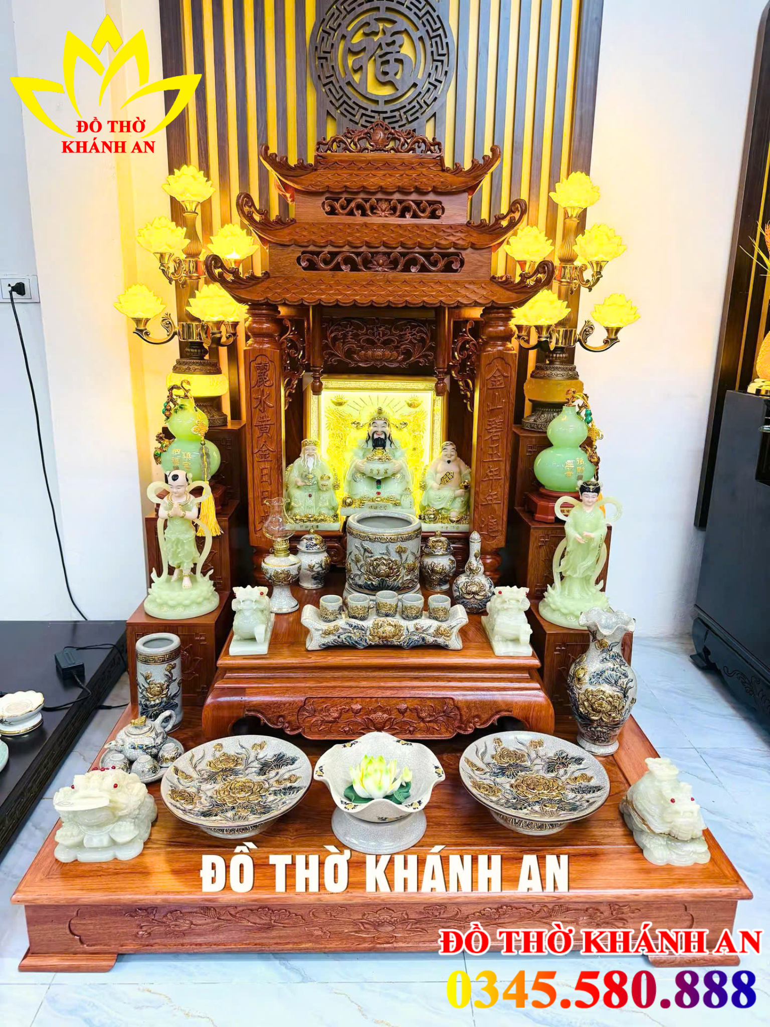Bàn Thờ Ông Địa Mái Chùa - Đồ Thờ Vẽ Vàng Cao Cấp Bàn Thờ Ông Địa Mái Chùa Gỗ Hương Đá Cao Cấp – Bộ Đầy Đủ Hợp Mệnh Mộc & Thủy