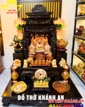 Combo Bàn Thờ Thần Tài Mệnh Thổ Cao Cấp – Gỗ Sồi, Đá Thạch Anh & Ngọc Hoàng Long