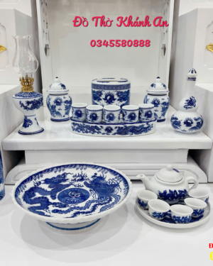 Bộ Đồ Thờ Men Lam Bát Tràng