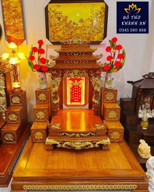 Bàn THờ Thần Tài Chạm Rồng 3 Mái Gỗ Hương Đá Cao Cấp