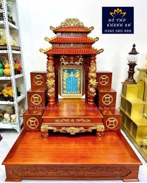 bàn thờ thần tài mái chùa gỗ dổi