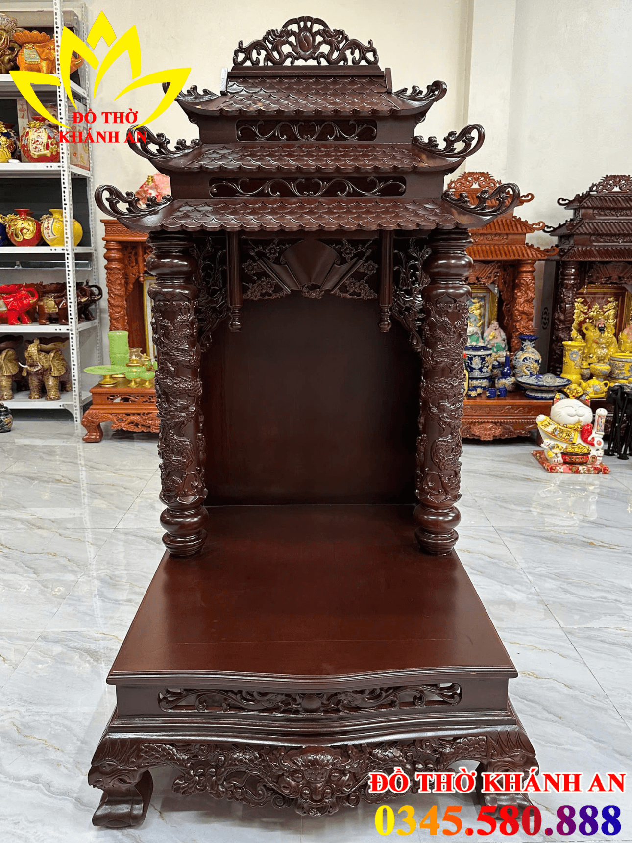 Bàn Thờ Thần Tài Gỗ Hương Đá Mái 3 Tầng Chạm Rồng Cao Cấp Bàn Thờ Thần Tài Gỗ Hương Đá Mái 3 Tầng Chạm Rồng Cao Cấp