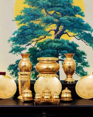 bộ đồ thờ hợp kim gấm vàng