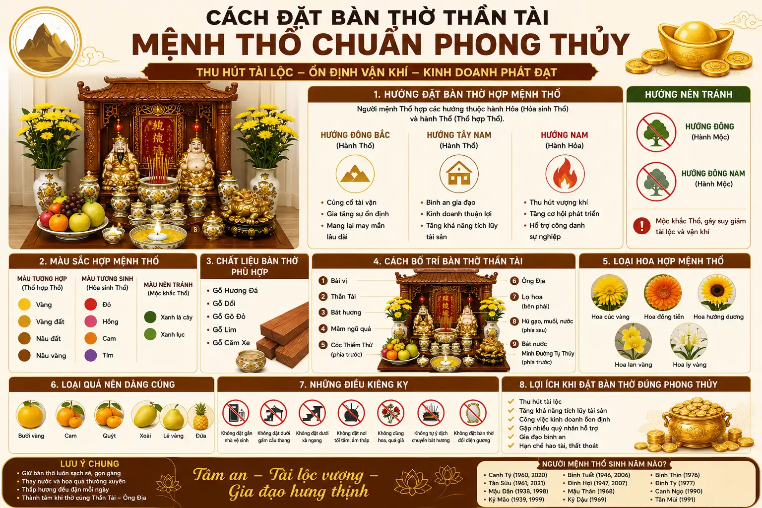 Cách Đặt Bàn Thờ Thần Tài Mệnh Thổ