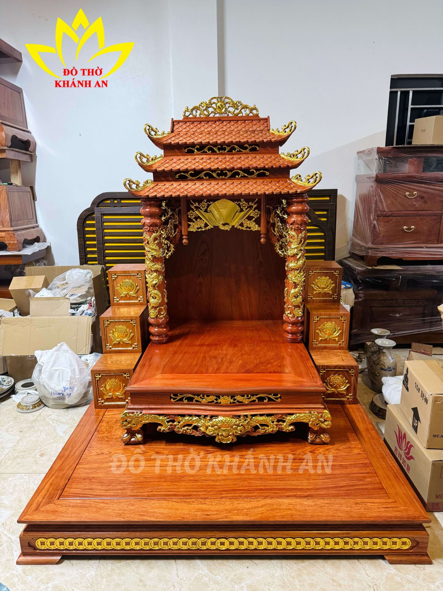 Bàn Thờ Thần Tài Mái Chùa 12 Mái Gỗ Hương Đá Bàn Thờ Thần Tài Mái Chùa 12 Mái Gỗ Hương Đá - Ảnh 2