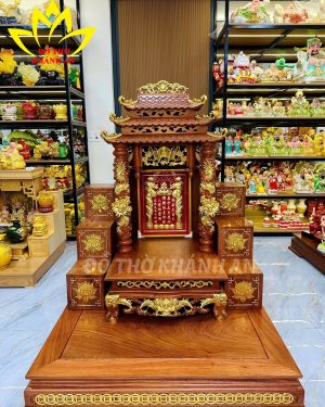 Bàn Thờ Thần Tài Mái Chùa Cột Rồng Gỗ Hương Đá
