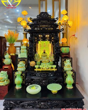 Combo Bàn Thờ Thần Tài Cột Rồng Nổi Gỗ Sồi Nga