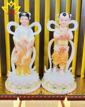 Tượng Tiên Đồng Ngọc Nữ Đá Poly Vàng Cao Cấp