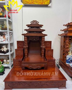 Bàn Thờ Thần Tài 12 Mái Cột Rồng Gỗ Lát Sapelly