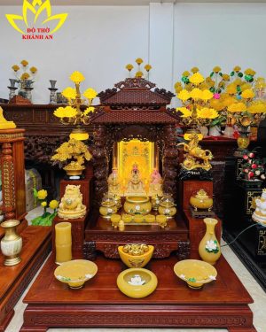 Ban Thờ Thần Tài 8 Mái Cột Rồng Trầu Nổi Gỗ Lát Sapelly Cao Cấp