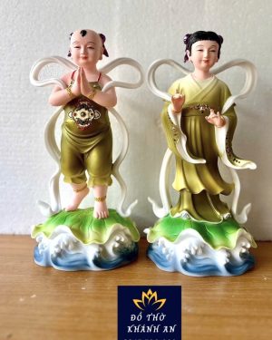 Tượng Tiên Đồng Ngọc Nữ Bột Đá Xanh Lá