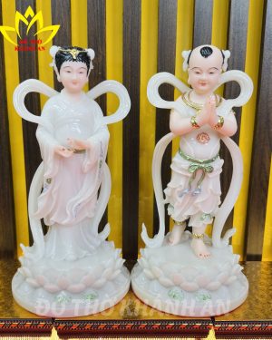 Tượng Tiên Đồng Ngọc Nữ Đá Poly Trắng – Vẻ Đẹp Thanh Tịnh Cho Không Gian Thờ