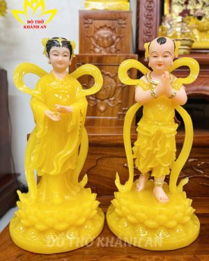 Tượng Tiên Đồng Ngọc Nữ Vàng Thạch Anh
